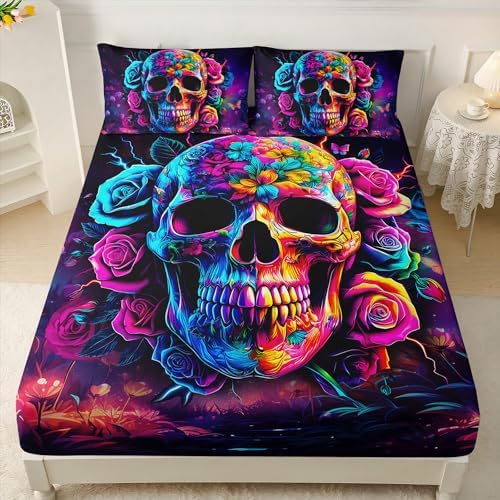 AILONEN Skull Print Fitted Sheet Set Twin XL