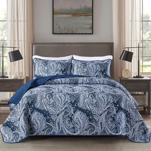 DJY Navy Paisley Quilt Set California King Size
