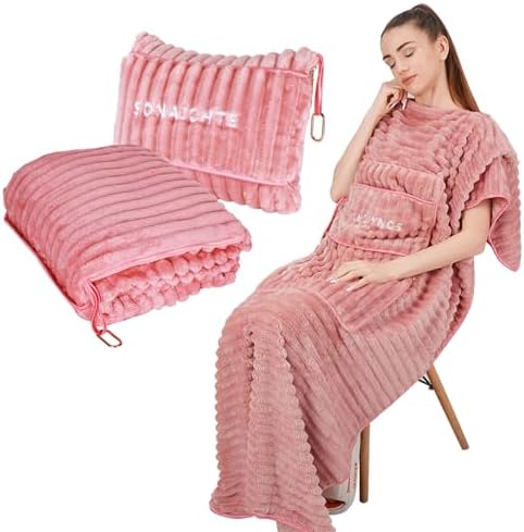 SONAICHTE Travel Pillow and Blanket Set Light Pink 1