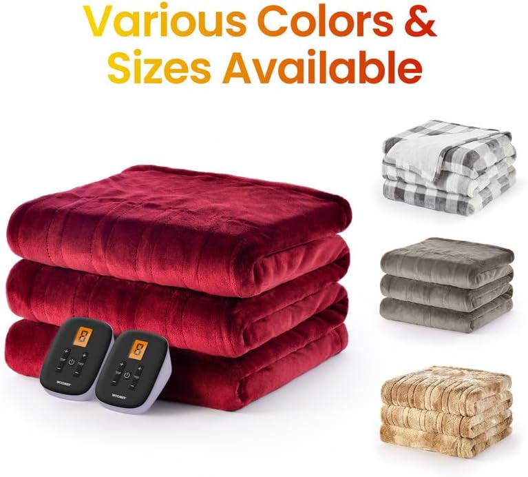 WOOMER Heated Queen Blanket 90x84 Warm Faux Fur Double Sided