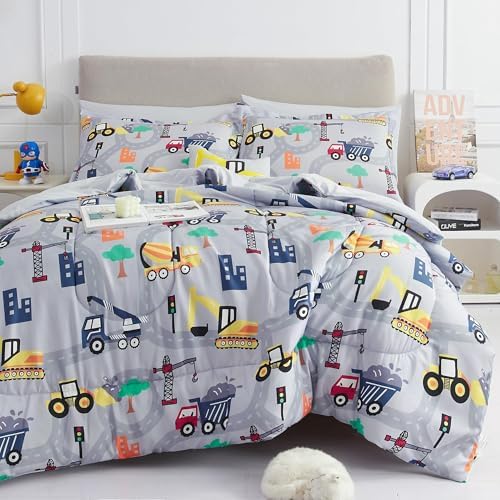 Mooreeke Kids Twin Comforter Set with Excavator Design