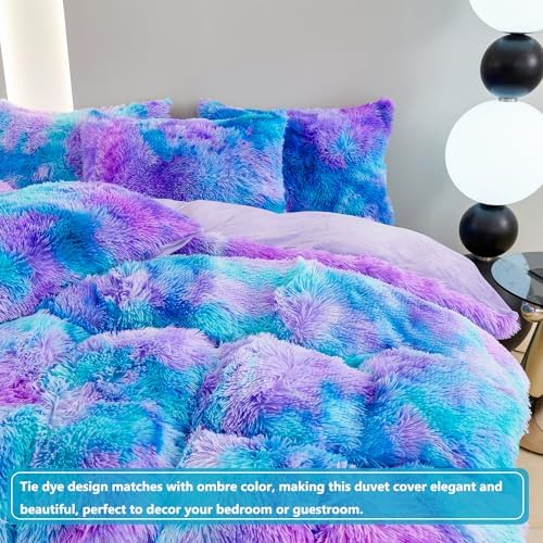 SUCSES Fluffy Twin Bedding Set 3Pcs Tie Dye Faux Fur Duvet Cover