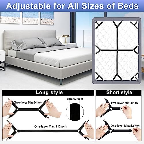 Attmu Bed Sheet Straps 6-Pack Black Adjustable Clips