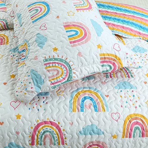MarCielo Kids Rainbow Quilt Set Throw Blanket