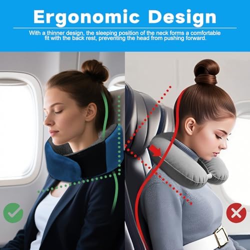 Travel Neck Pillow with Flannel Cover Navy