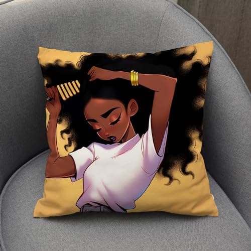 SARA NELL Black Girl Throw Pillow Cover 18x18 Inch