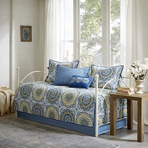 Madison Park Daybed Cover Set 75x39 Medallion Blue 6 Piece