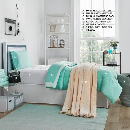 College Freshman Dorm Pack - YuccaHint of Mint Comforter Set 1
