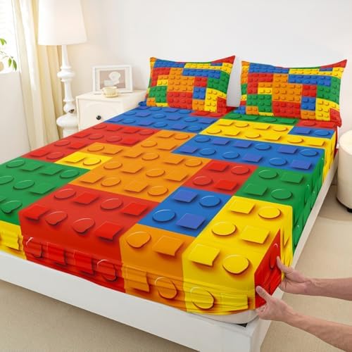 Erosebridal 3D Rainbow Bricks Bed Sheet Set