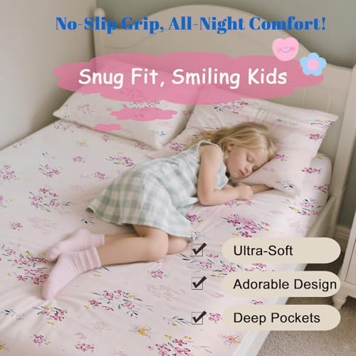 MorroMorn Queen Fitted Sheet with Deep Pocket - Pink Flowers Microfiber