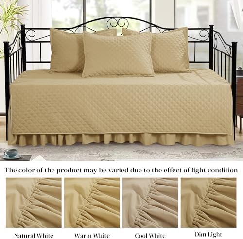 HOMBYS Daybed Cover Set - Diamond Stitched Microfiber 5 Pieces Beige