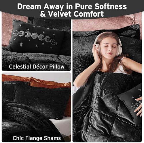 Intelligent Design Velvet Duvet Cover Set Luxury Diamond Quilting Black KingCal King 1