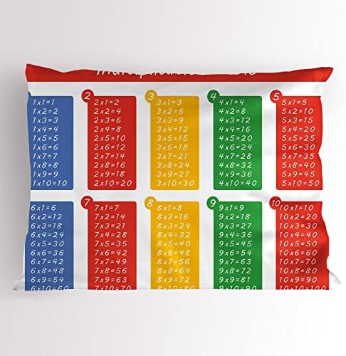 Ambesonne Science Pillow Sham - 30x20 Multicolor Multiplication Table