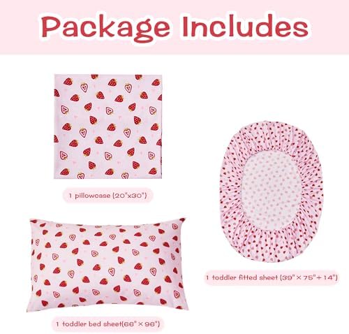 Pink Strawberry Kids Sheet Set Twin 3 Pcs Microfiber