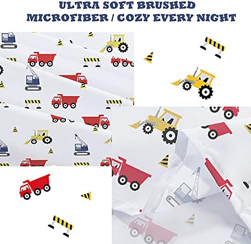 Viviland 4-Piece Boys Truck Bed Sheet Set - White Microfiber