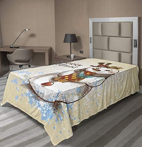 Ambesonne Snowman Flat Sheet TwinXL Size Cream Brown Blue