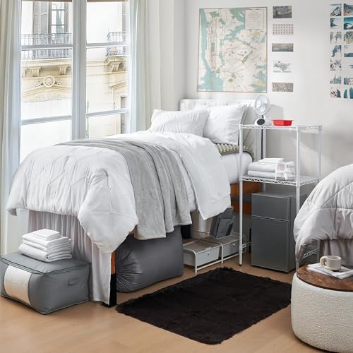 Fully Loaded Twin XL Dorm Bedding Essentials Package - White Textured Waves