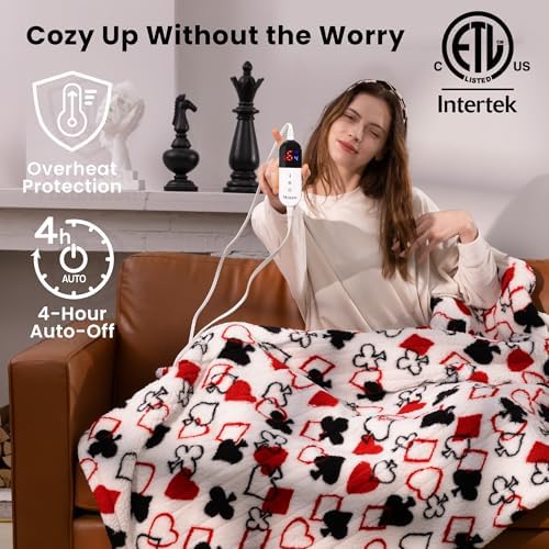 Blunique Heated Throw Blanket 50x60 Red with 6 Heat Settings