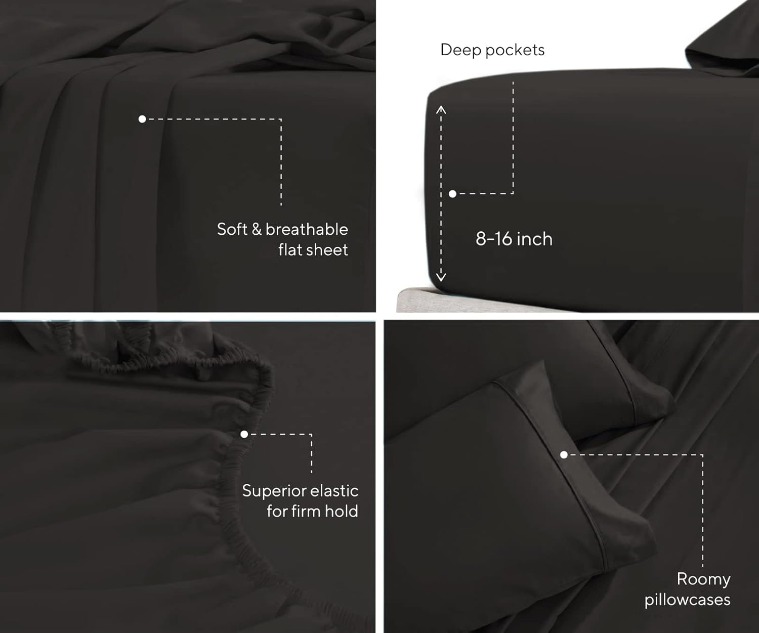 Pieridae Twin XL Sheets Set - 3 Piece Black Ultra Soft