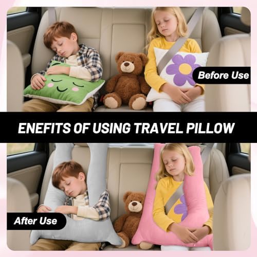 Kids Car Pillow for Travel - Crash-Safe Breathable Support Grey 1