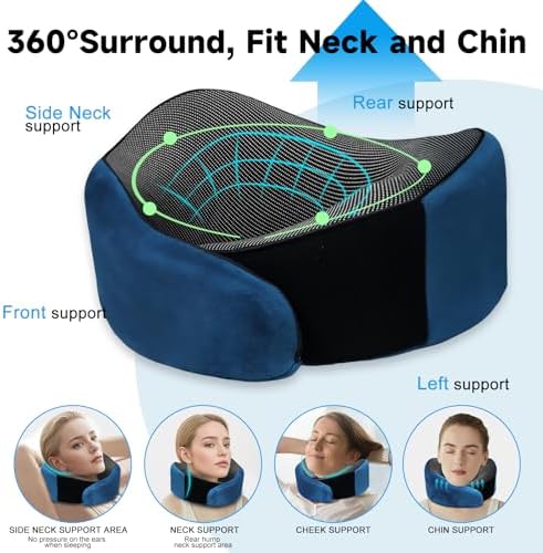 Travel Neck Pillow with Flannel Cover Navy