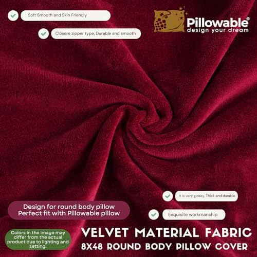 Soft Velvet 48x8 Round Body Pillow Cover - Full Zipper - Red