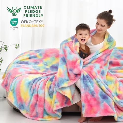 Obinsm Rainbow Fuzzy Throw Blanket for Couch and Bed