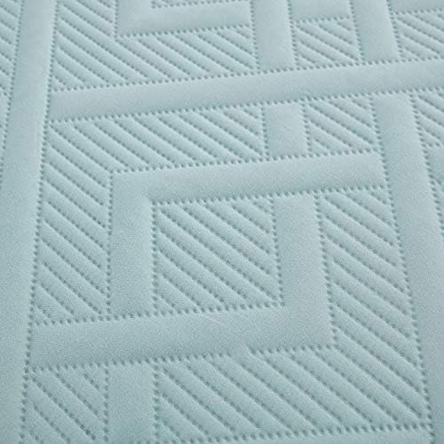 CHIXIN Queen Quilt Set - Geometric Seaglass Pattern Ultrasonic Quilting Reversible 4 Piece