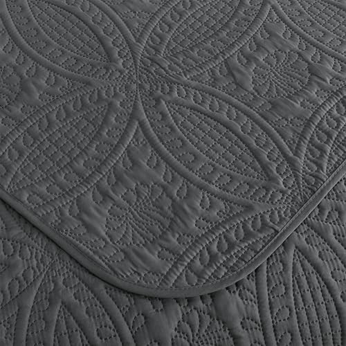 Chezmoi Austin 3-Piece Oversized Bedspread Set Queen Charcoal 1