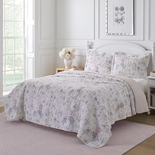 Laura Ashley Queen Quilt Set - Reversible Cotton with Shams
