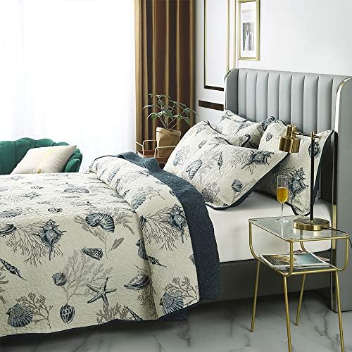 Brandream Queen Size Blue Ocean Quilt Set 3-Piece