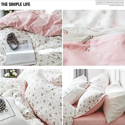 AMWAN Pink Floral Duvet Cover Twin XL Cotton Garden Bedding Set