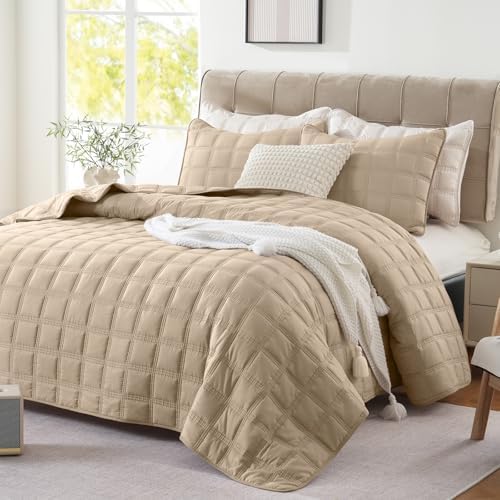 HiSnug Beige Quilt Set Queen Size 3 Pieces