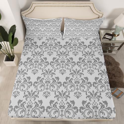 Erosebridal Damask Sheet Set Twin Size Light Grey