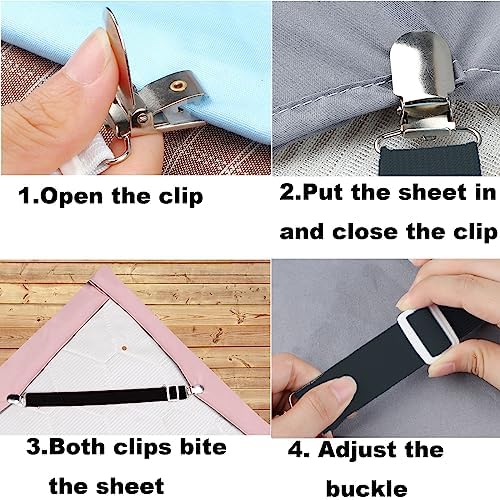 10 pcs Adjustable Sheet Straps with Elastic Bands - White