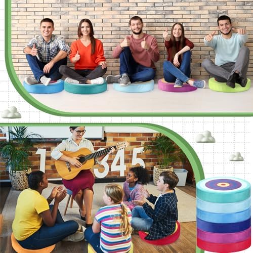 12 Pcs Rainbow Round Floor Cushions for Kids Classroom