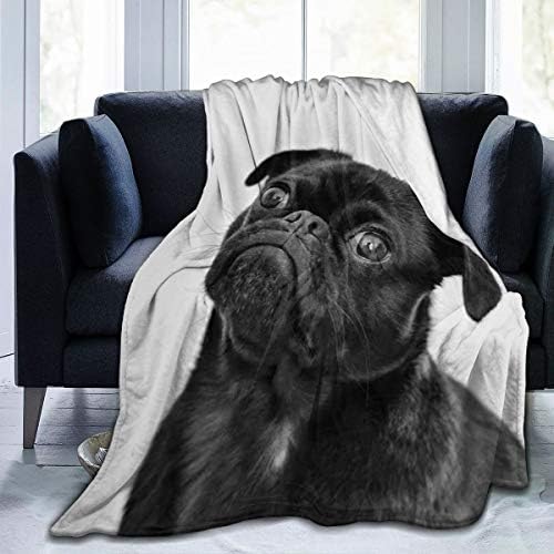 Cute Black Pug Printed Micro Fleece Throw Blanket