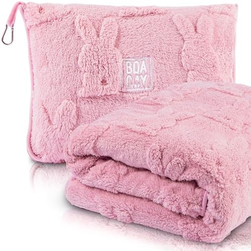 BOACAY Travel Toddler Blanket - Soft Kids Throw with Backpack Clip and Pillow Design