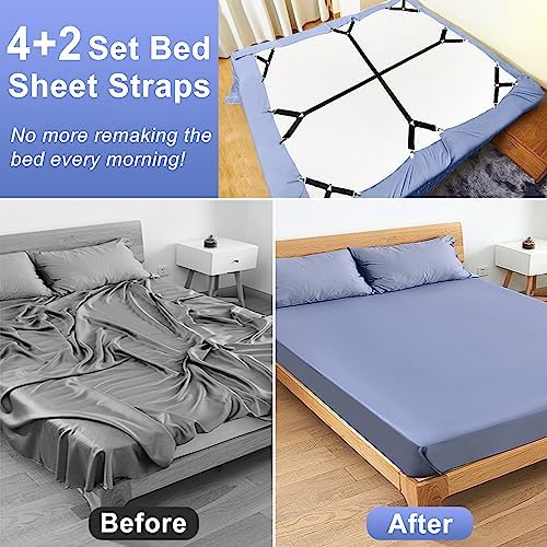Attmu Bed Sheet Straps 6-Pack Black Adjustable Clips