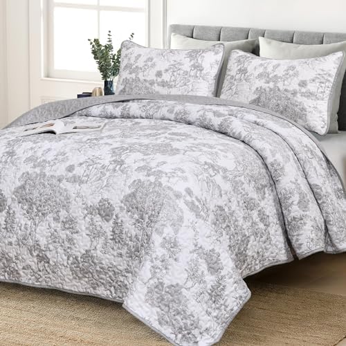 WONGS BEDDING Grey Reversible Quilt Set 3 Piece Full Size