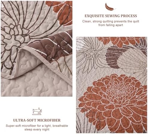 Anibedding King Quilt Set Brown Floral Pattern 3 Piece 1