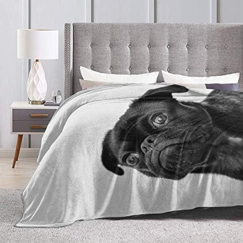 Cute Black Pug Printed Micro Fleece Throw Blanket