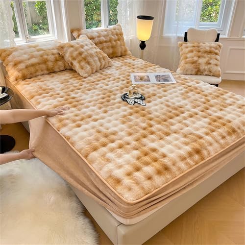 Velvet Fitted Mattress Protector 6-18 Inch Deep Khaki King