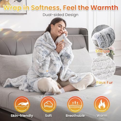 WOOMER Wearable Electric Blanket 50x70 with Faux Fur and Sherpa