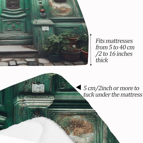 Full Fitted Sheet Set - Green Retro European Style 4 Piece