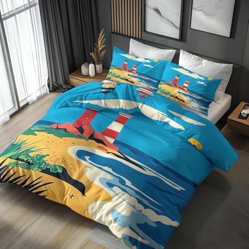 Kids Lighthouse Duvet Cover Set 3 Piece with Zipper Ties