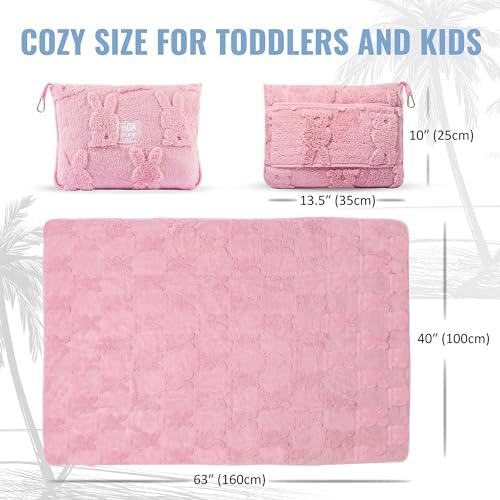 BOACAY Travel Toddler Blanket - Soft Kids Throw with Backpack Clip and Pillow Design