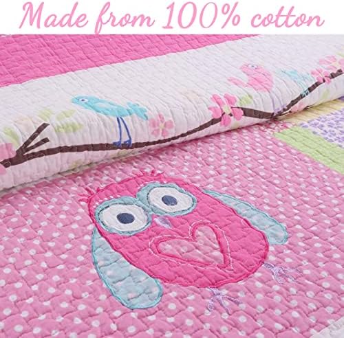 Cozy Line Pink Owl Quilt Bedding Set Queen 3 Piece