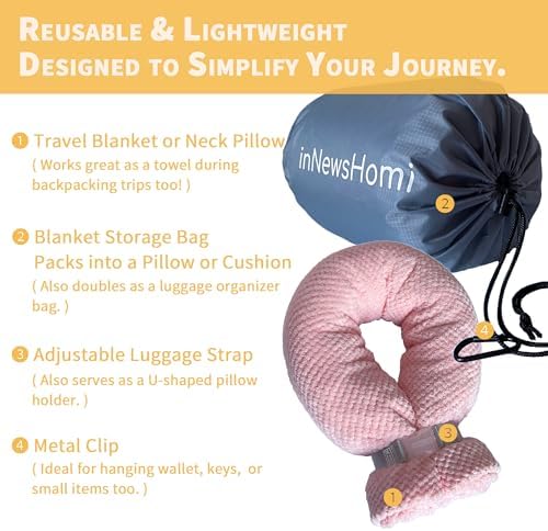 INNEWSHOMI Travel Blanket with Pillow Pink