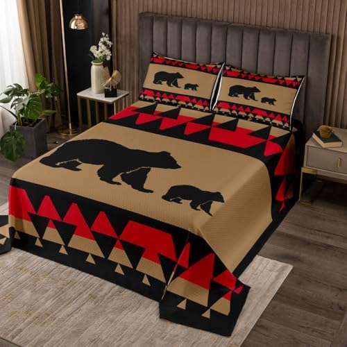 Feelyou Bear Quilted Coverlet Set with Pillow Cases - Triangle Geometry Wild Animal Design